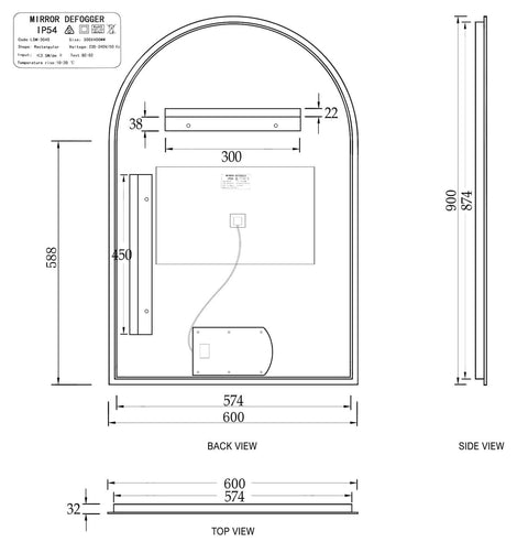 Archie Led 900x600mm Framless Mirror