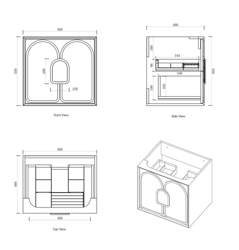 BALMORAL Mark II Wall Hung Vanity Black Oak (All Sizes)