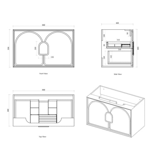 BALMORAL Mark II Wall Hung Vanity Black Oak (All Sizes)