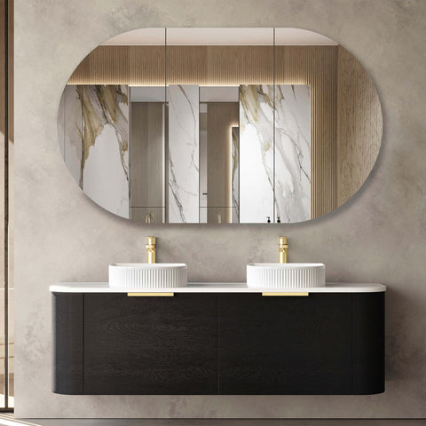 Bondi Black Oak Double Basin Vanity Vanity Otti Australia 1500mm Quartz Stone Pure White-20mm