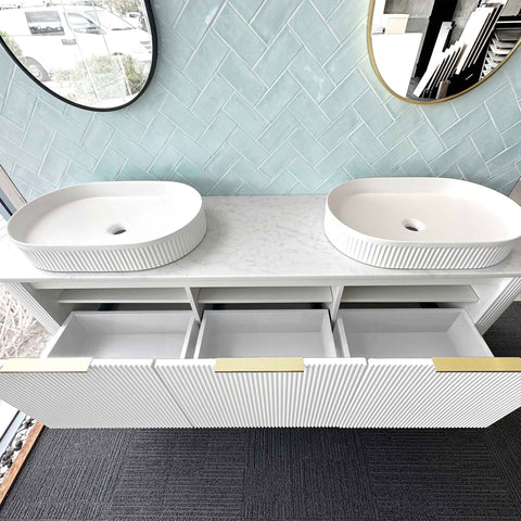 Bondi Satin White Fluted Double Basin Vanity