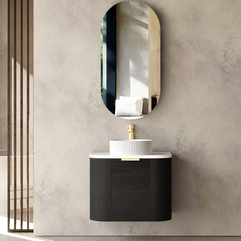 Bondi Black Oak Single Basin Vanity Vanity Otti Australia 600mm Quartz Stone Pure White-20mm