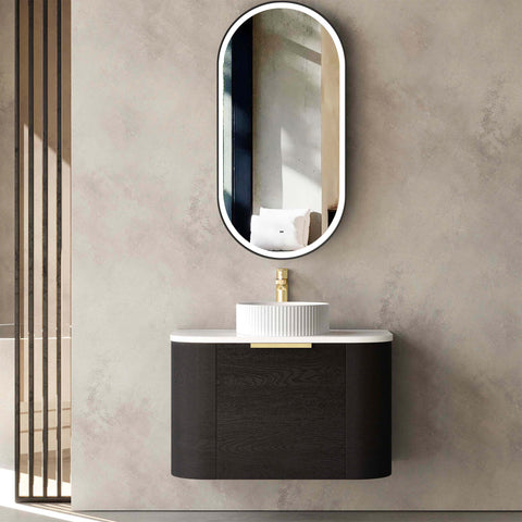 Bondi Black Oak Single Basin Vanity Vanity Otti Australia 750mm Quartz Stone Pure White-20mm