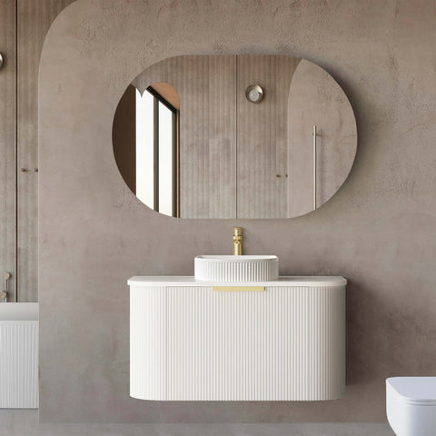 Bondi Satin White Fluted Single Basin Vanity Vanity Otti Australia 900mm Quartz Stone Pure White-20mm