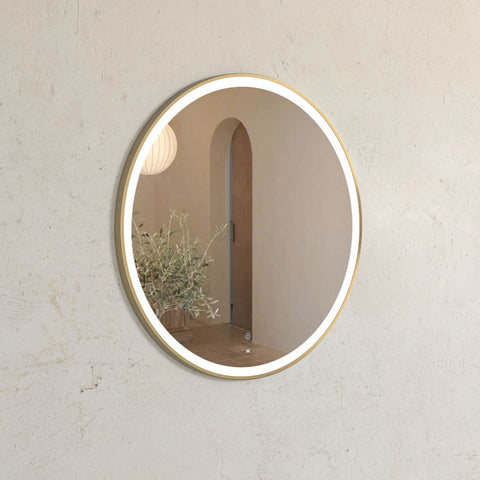 BONDI LED Round Metal Frame Mirror 800x800mm Brushed Gold