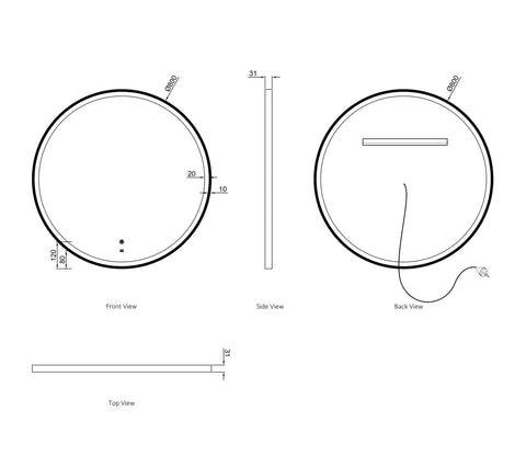 BONDI LED Round Metal Frame Mirror 800x800mm Matte White