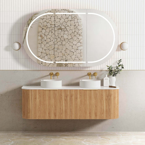 Bondi Woodland Oak Fluted Double Basin Vanity Vanity Otti Australia 1500mm Quartz Stone Pure White-20mm