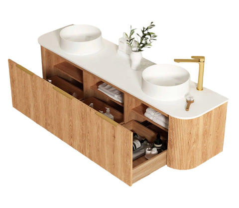 BURLEIGH Wall Hung Curve Vanity Woodland Oak (All Sizes)