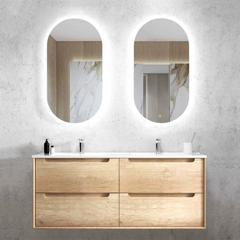 Byron Natural Oak Ceramic Top Double Basin Vanity Vanity Otti Australia 1200mm