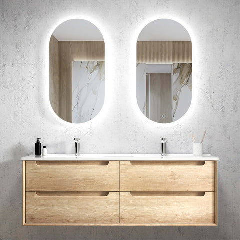Byron Natural Oak Ceramic Top Double Basin Vanity Vanity Otti Australia 1500mm