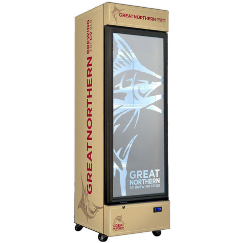 Great Northern Upright Quiet Running Black Glass Door Bar Fridge - Model SC372B-GNBC-GOLD
