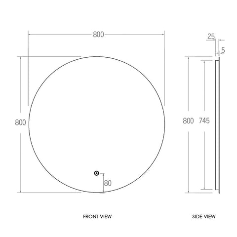 Bondi Led Mirror 800mm Round Daylight 6000K