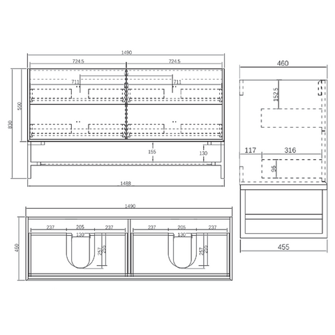 BOSTON Wall Hung Vanity 1500mm Light Grey-Clearance