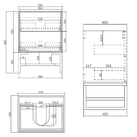 BOSTON Wall Hung Vanity 600mm Light Grey-Clearance