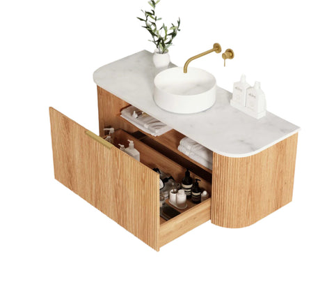 BURLEIGH Wall Hung Curve Vanity Woodland Oak (All Sizes)