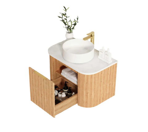 BURLEIGH Wall Hung Curve Vanity Woodland Oak (All Sizes)