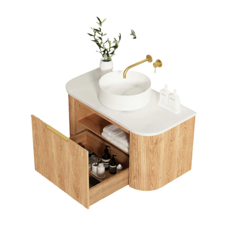 BURLEIGH Wall Hung Curve Vanity Woodland Oak (All Sizes)