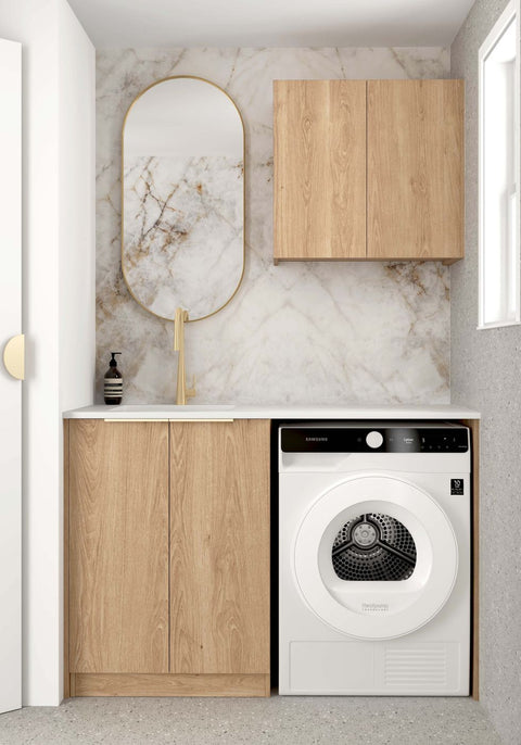 Byron Natural Oak Laundry Cabinet with Stone Top Set 1305x600x2100mm (Style A)