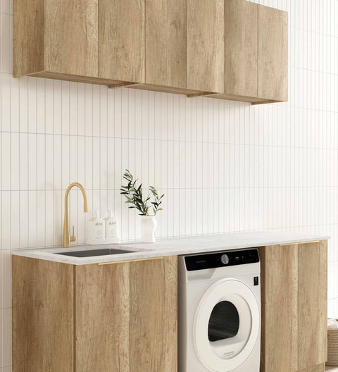 Byron Natural Oak Laundry Cabinet with Stone Top Set 1960x600x2100mm (Style B)