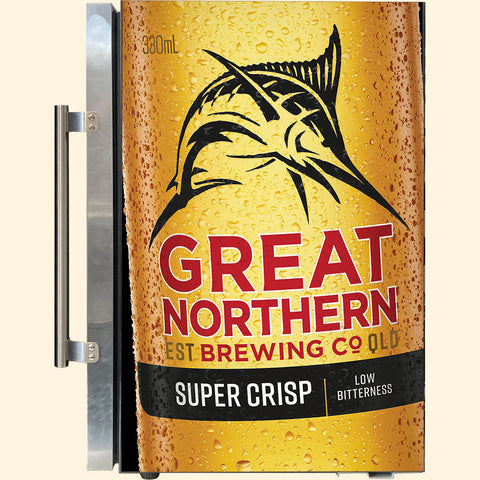 Great Northern Original Tropical Glass Door Fridge - 80 Cans Left Hinge Model EC68L-SSH-CRISP