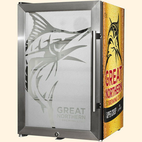 Great Northern Original Tropical Glass Door Fridge - 80 Cans Left Hinge Model EC68L-SSH-CRISP