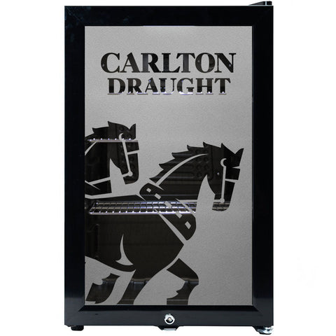 Carlton Draught v3 Branded Glass Door Bar Fridge With Cool Frosted Door Logo - Model SC70-B-DRAUGHT-V3