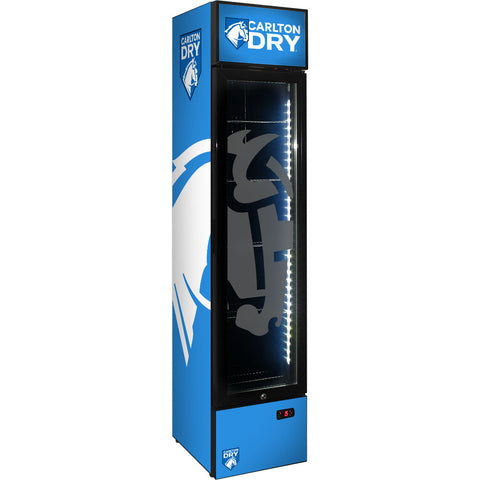 Carlton Dry Mid Blue Branded Skinny Upright Bar Fridge - Model SS-P160-DRY-MID (2025 Design)