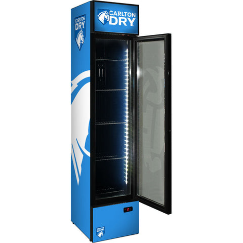 Carlton Dry Mid Blue Branded Skinny Upright Bar Fridge - Model SS-P160-DRY-MID (2025 Design)