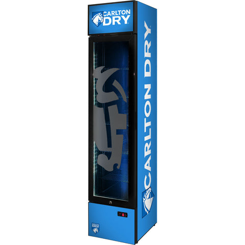 Carlton Dry Mid Blue Branded Skinny Upright Bar Fridge - Model SS-P160-DRY-MID (2025 Design)