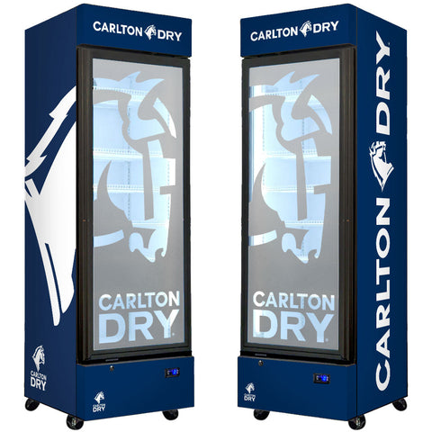 Carlton Dry Upright Quiet Running Black Glass Door Bar Fridge - Model SC372B-DRY