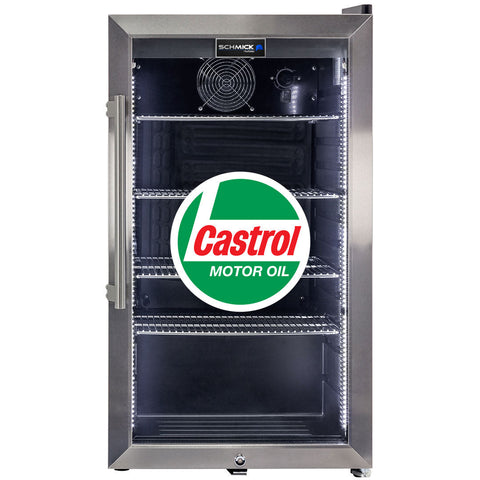 Castrol Schmick Vintage Fuel Pump Triple Glazed Alfresco Bar Fridge With LED Strip Lights - Model SC88-FP-CASTROL