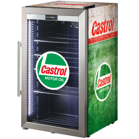 Castrol Schmick Vintage Fuel Pump Triple Glazed Alfresco Bar Fridge With LED Strip Lights - Model SC88-FP-CASTROL