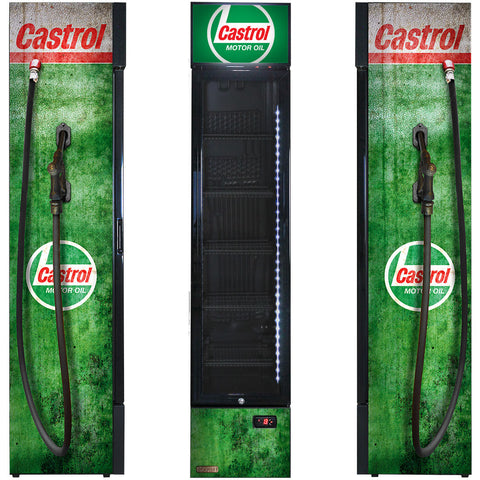 Castrol Fuel Pump Branded Skinny Upright Bar Fridge - Model SS-P160-FP-CASTROL