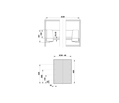 450mm MiO Internal Pull Out Drawer Features: Separate usable drawers extend completely out of the unit for optimum functionalityGlass panorama slides for a light and transparent designCan be installed at any height in both tall pantry and base cabinetsCom