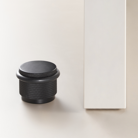 Knurled Solid Brass Bumper Door Stop | Black