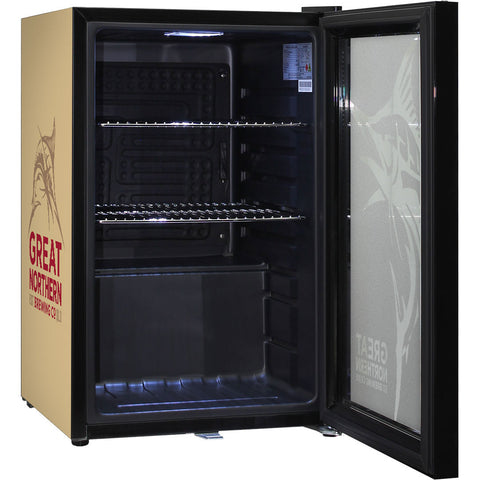 Great Northern Branded Glass Door Bar Fridge With Cool Frosted Door Logo - Model SC70-B-GNBC-GOLD