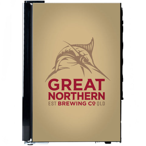 Great Northern Branded Glass Door Bar Fridge With Cool Frosted Door Logo - Model SC70-B-GNBC-GOLD