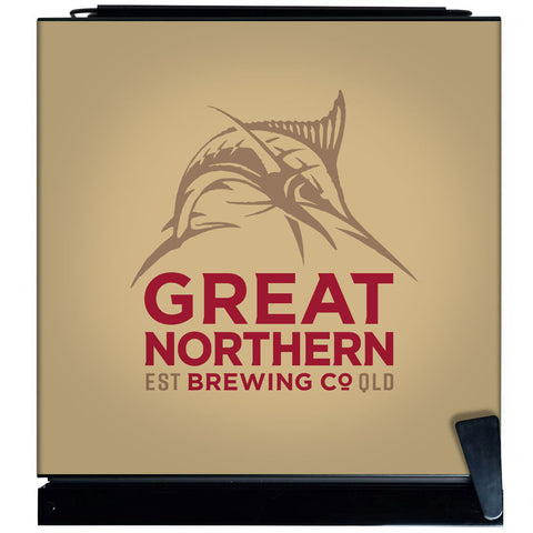 Great Northern Branded Glass Door Bar Fridge With Cool Frosted Door Logo - Model SC70-B-GNBC-GOLD