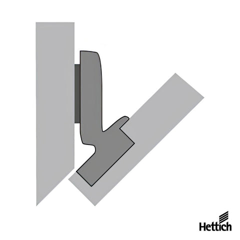 Hettich Intermat W-45 Hinge – -45° Angled Hinge, Press-In | 77720