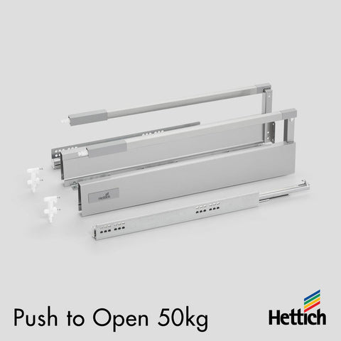 Hettich Atira Drawer – 50kg Push-to-Open – Silver