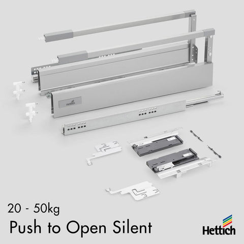 Hettich Atira drawer, Push-to-open SILENT, 20-50kg, Silver