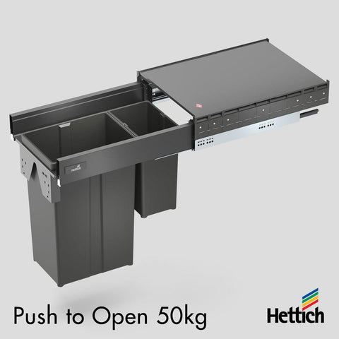 Hettich Atira Bin Set, Push-to-Open – Includes Drawer – Anthracite