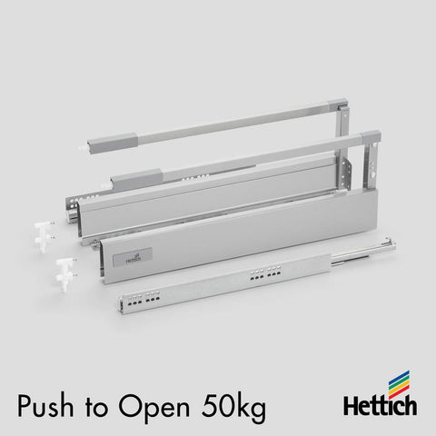 Hettich Atira Drawer – 50kg Push-to-Open – Silver