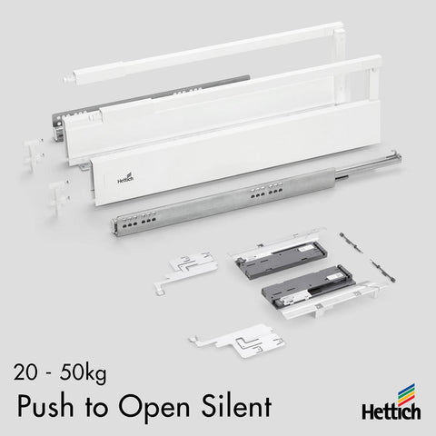 Hettich Atira Drawer – Push-to-Open Silent – 20–50kg – White