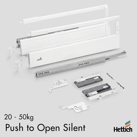 Hettich Atira Drawer – Push-to-Open Silent – 20–50kg – White