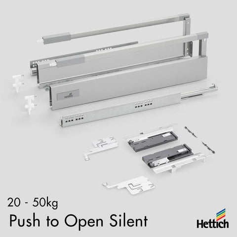 Hettich Atira drawer, Push-to-open SILENT, 20-50kg, Silver