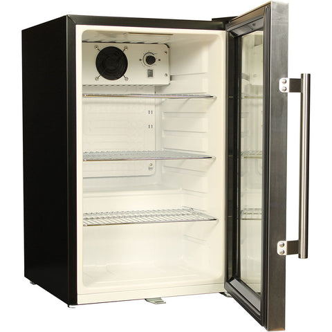Tropical Glass Door Mini Bar Fridge Chromed Adjustable Shelves Blue Led Light And Holds 80 Cans - Model EC68-SSH