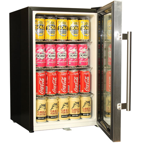 VB Tropical Glass Door Mini Bar Fridge Chromed Adjustable Shelves Blue Led Light And Holds 80 Cans EC68L-SSH-VB-V1