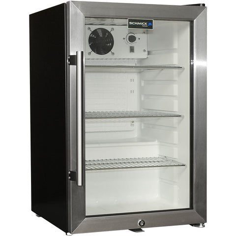 Tropical Glass Door Mini Bar Fridge Chromed Adjustable Shelves Blue Led Light And Holds 80 Cans - Model EC68-SSH