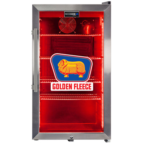 Golden Fleece Schmick Vintage Fuel Pump Triple Glazed Alfresco Bar Fridge With LED Strip Lights - Model SC88-FP-FLEECE